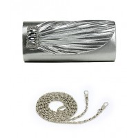 Evening Bag - Pleated Satin w/ Rhinestones Accent Charm – Silver – BG-92409S
